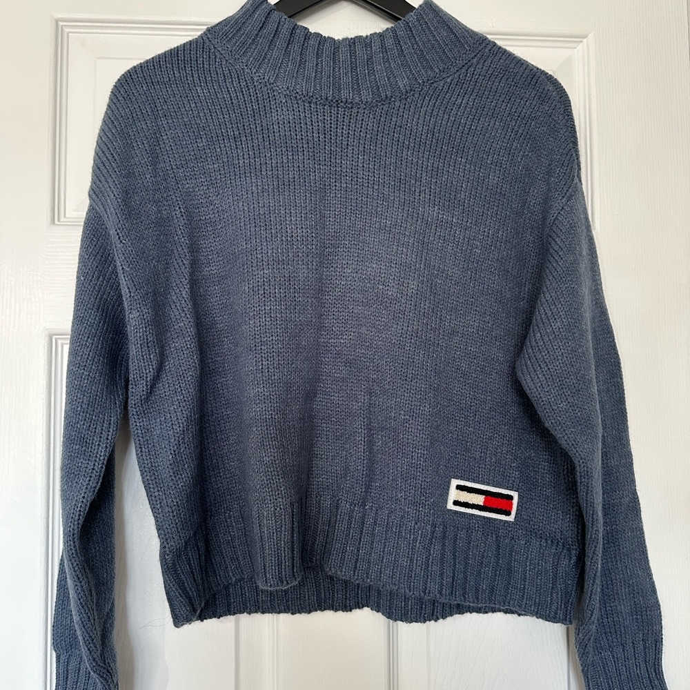 Tommy Jeans Navy Womens Crop Pullover Mock Turtleneck Sweater - Medium